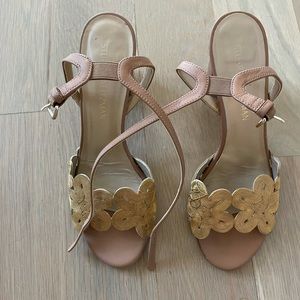 Stuart Weitzman gold and beige heels